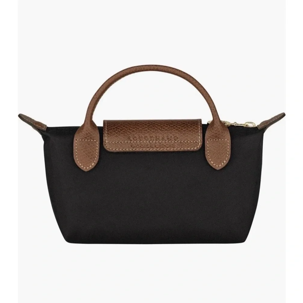 Longchamp Navy Nylon Mini Tote with Brown Leather Trim